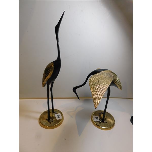 VINTAGE BRASS CRANES, BLACK AND BRASS