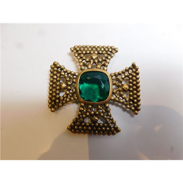 MALTESE CROSS BROACH LARGE GREEN INSERT ACCESSOCRAFT NYC