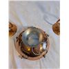 Image 2 : Mid Century Consol 3 Piece Set 1950's Flemish Copper Bros. 8 inch Bowl, Candlesticks 8 1/2 inches Ta