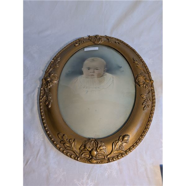 Oval Picture 18 Inches x24 inches of Baby. Curved Glass.