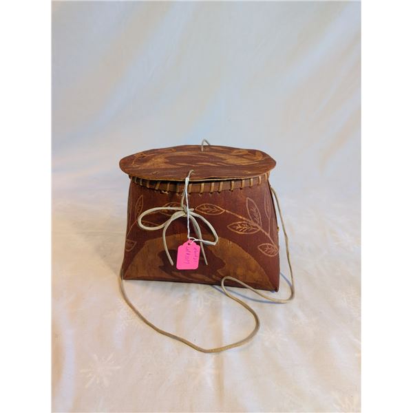 Birch Bark Lidded Basket with Sinew Laces Circa 1920.