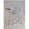 Image 2 : Heavy Pressed Glass Punch Bowl W/ Glasses and Ladle 12inches Dia. x 7 inches Tall.