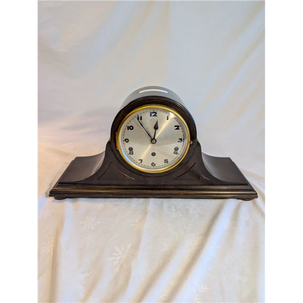 Mahogany Napoleon Hat Mantle Clock. Curved Glass Door . Circa 1930. (Clock Works, Chime Doesn[x=#821