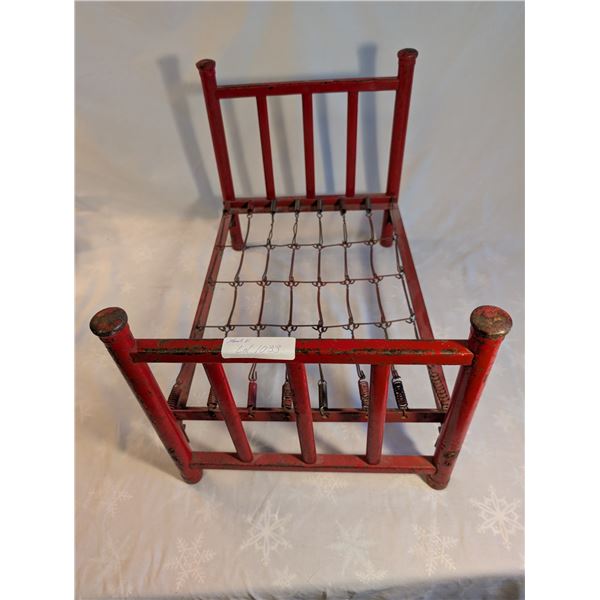 Metal Doll Bed 1920's Original Red Paint.