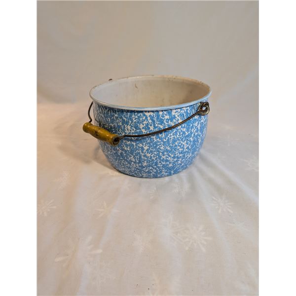 Blue And White Enamelware Pot.