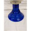 Image 2 : Petal Pattern Coal Oil Lamp With Cobalt Blue Flowered Base. With Crimped Chimney.