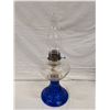 Image 3 : Petal Pattern Coal Oil Lamp With Cobalt Blue Flowered Base. With Crimped Chimney.