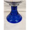 Image 2 : Petal Pattern Coal Oil Lamp With Cobalt Blue Flowered Base. With Crimped Chimney.