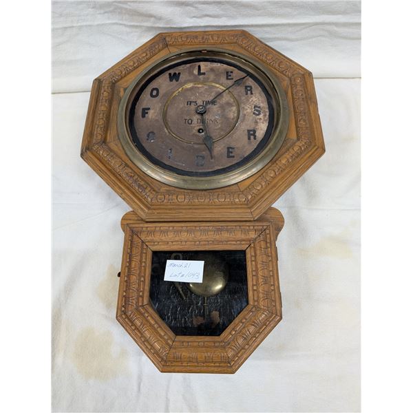 Fowlers Cider It's Time To Drink Wall Clock. Waterbury Clock Co.