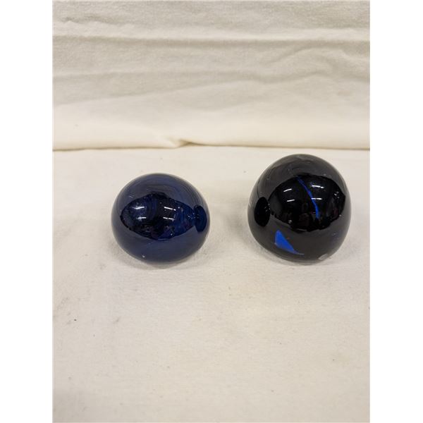 2 Blue Glass Paperweights.