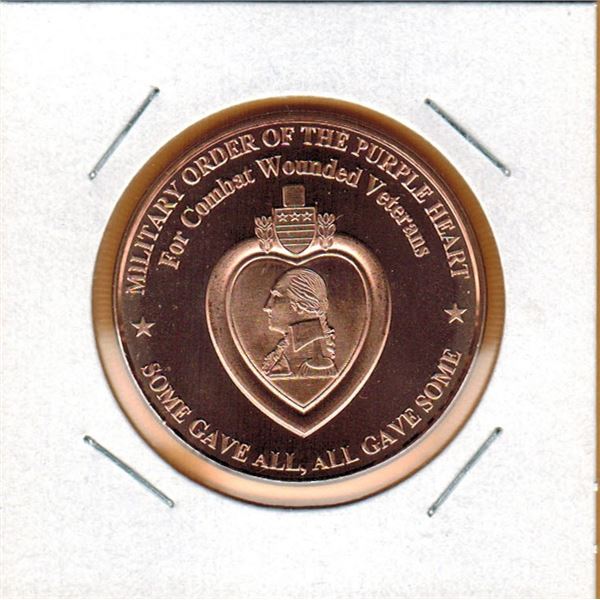 1 OUNCE COPPER -  .999 FINE - MILITARY ORDER OF THE PURPLE HEART