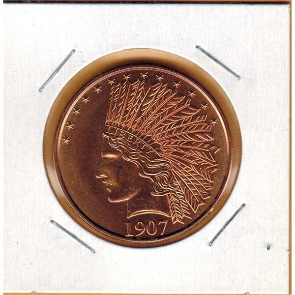 1 OUNCE COPPER -  .999 FINE - 1907 US INDIAN HEAD COIN DESIGN
