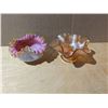 Image 1 : Old pink dish and a carnival glass dish. Both excellent condition.