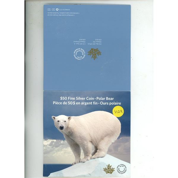 2014 Canada $50 Fine Silver Coin - Polar Bear.