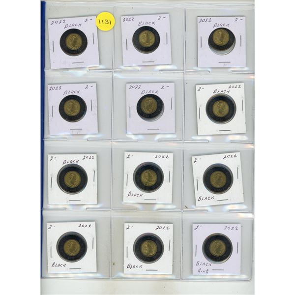 Sheet of 2022 Two Dollars. (Black Toonie) - Total 12 Coins.