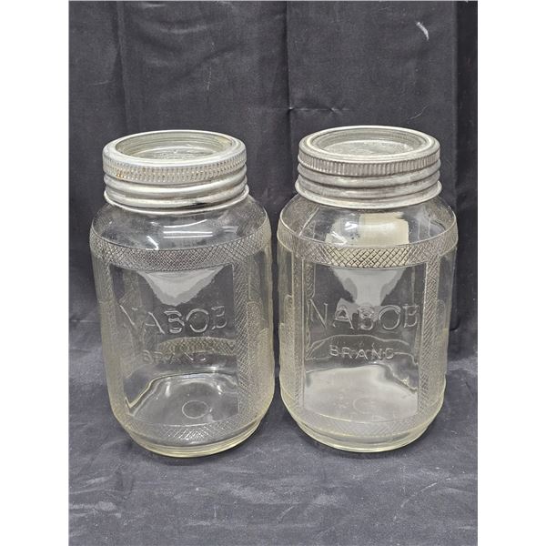 (2) Round Nabob 1qt Jars w/ Glass Lid Inserts