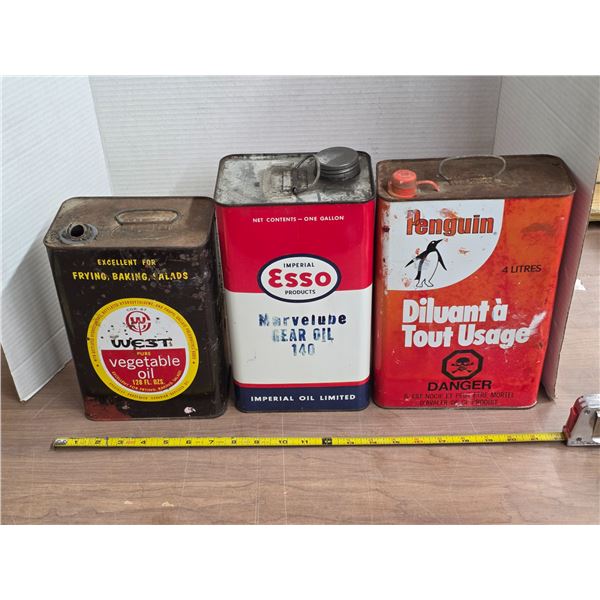 3 advertising tins - West, Esso, Penguin
