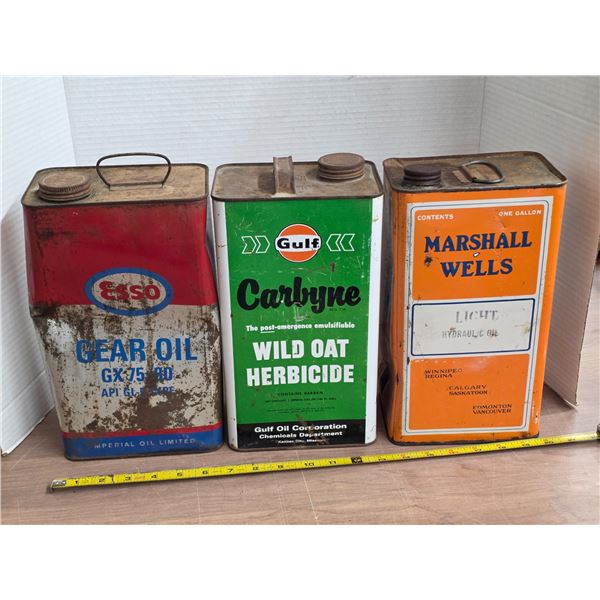 3 tins- Esso, Gulf, Marshall Wells