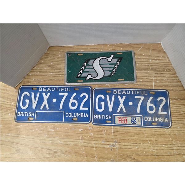 B.C license plates and roughrider plate