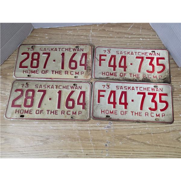 (4) Sask 1973 license plates