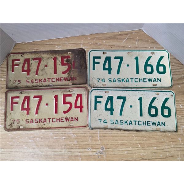 (4) Sask license plates- 1974, 1975