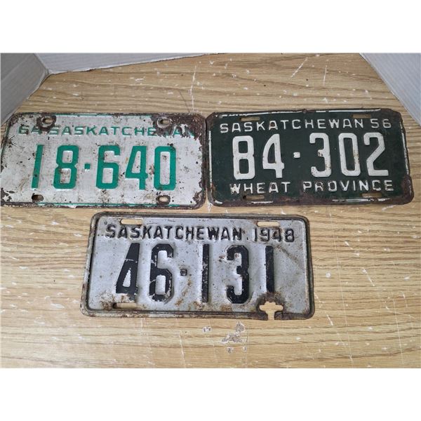 (3) Sask license plates- 1948, 1956, 1964