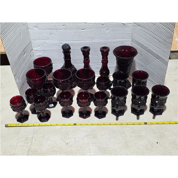 Red Avon glassware- cups, goblets