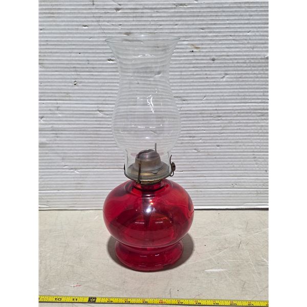 Red glass oil lamp with shade