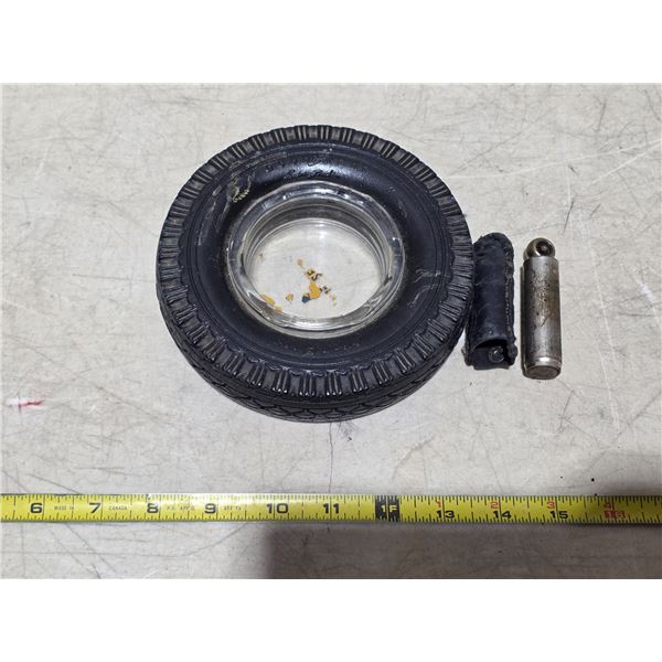 Goodyear tire ashtray and Schrader tire pressure gauge