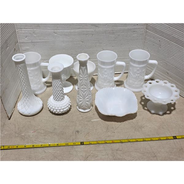 Milk glass style dishes and vases