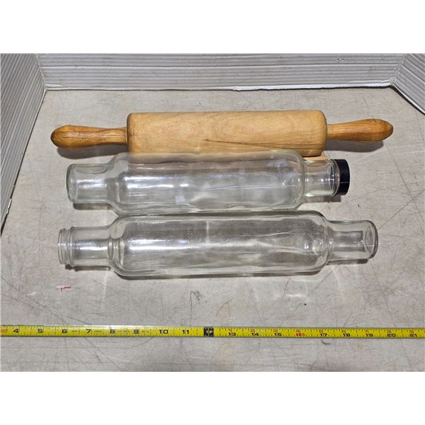 3 rolling pins- 1 is wood and 2 are glass