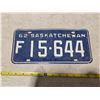 Image 1 : 1962 Sask farm license plate