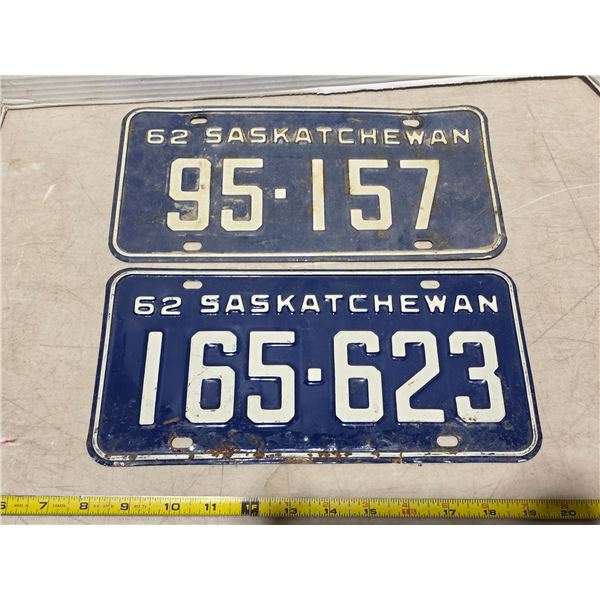 (2) 1962 Sask license plates
