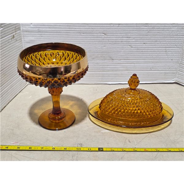 Indiana style butter dish and vase