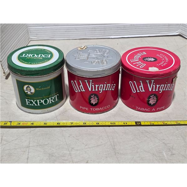 3 tobacco tins- export and old virginia
