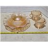 Image 2 : Marigold pattern cream and sugar and iris and herringbone bowl- depression glass