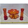 Image 1 : Orange and red pedestal bowl and vases