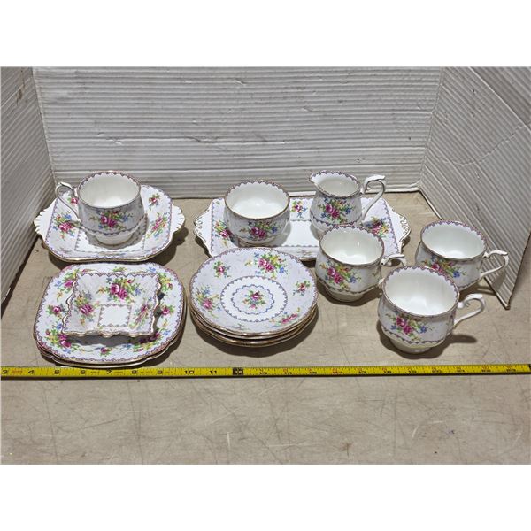 Petit point bone China royal albert- saucers, cups, butter dish