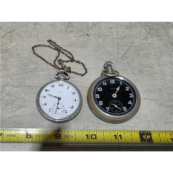 2 pocket watches- Buren and Elgin- 1 is for parts
