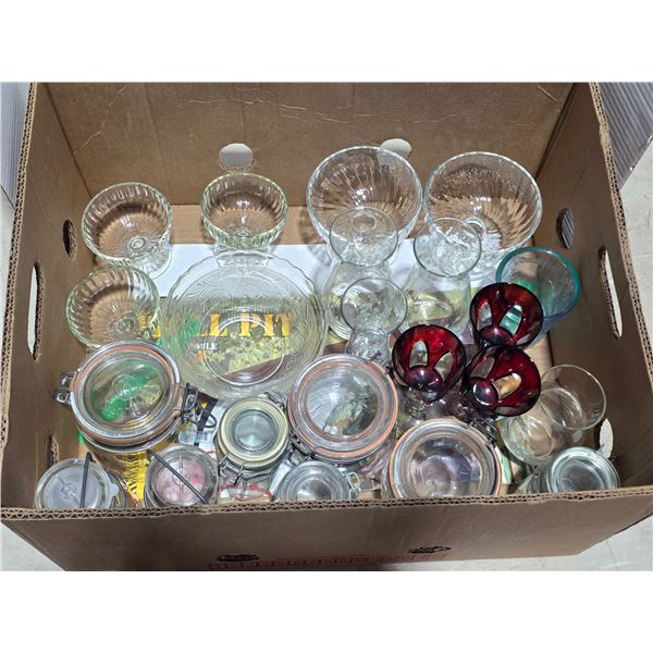 Box of snap on jars and misc. glasses