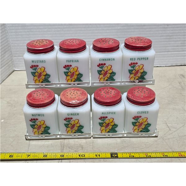 TIPP milk glass seasoning shakers and spice rack