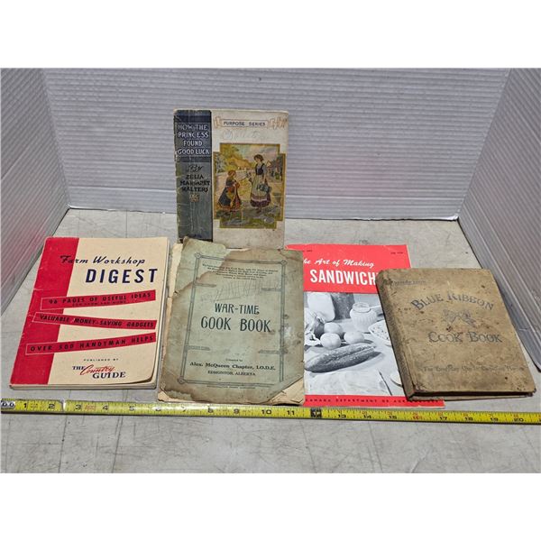 Vintage cook books and farm workshop digest book