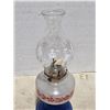 Image 3 : Vintage flower pattern coal oil lamp- blue base with chimney