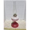 Image 1 : Vintage flower pattern coal oil lamp- red base with chimney