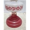 Image 2 : Vintage flower pattern coal oil lamp- red base with chimney