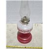 Image 3 : Vintage flower pattern coal oil lamp- red base with chimney