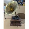 Image 1 : Vintage REPRODUCTION Gramophone w/ Record, Sound Horn, extra Parts, and Original Paper. (WORKS)