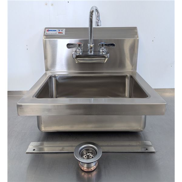 Wall Mount Hand Sink with 4" Faucet, Drain Basket, Omcan 44585 | FtMC1