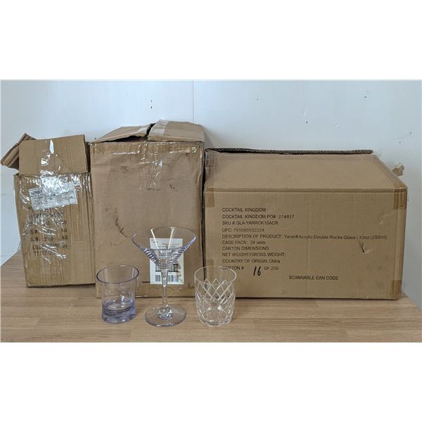 Acrylic/Plastic 10oz Rock, 8oz Martini & 9oz Juice Glasses - Lot of Approx. 50pcs | CC1