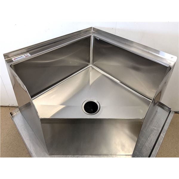 26.5" x 26.5" x 16" Stainless Corner Mop Sink w/ Drain Basket, Omcan 47470 | LBD